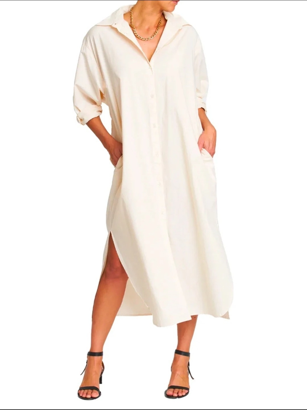 Pistola Oversized Cream Button-Down Shirt Dress